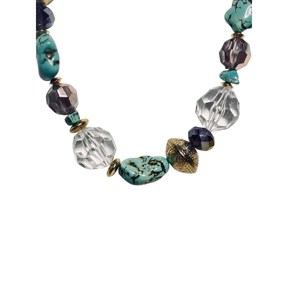 Carol Dauplaise Chunky Bead Necklace W/Turquoise Purple And Gold Accents (6301) - Picture 3 of 8